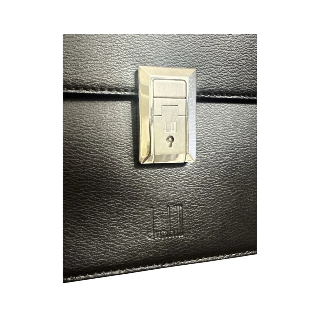 Dunhill Black Leather Document Holder Handbag with Keys, Org. Tag and COA Card